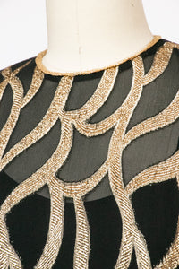 1960s Dress Metallic Gold Illusion Silk Chiffon Cocktail S