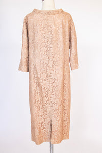 1950s Dress Beige Champagne Lace 60s Volup XL