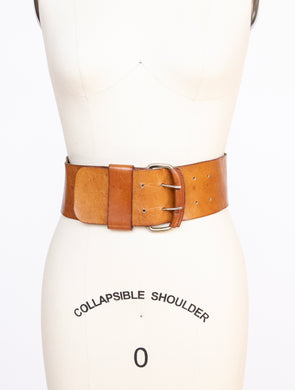 1970s Leather Belt Brown Boho Wide Waist Cinch XS