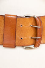 Load image into Gallery viewer, 1970s Leather Belt Brown Boho Wide Waist Cinch XS