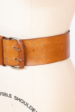 Load image into Gallery viewer, 1970s Leather Belt Brown Boho Wide Waist Cinch XS