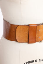 Load image into Gallery viewer, 1970s Leather Belt Brown Boho Wide Waist Cinch XS