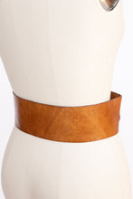 Load image into Gallery viewer, 1970s Leather Belt Brown Boho Wide Waist Cinch XS