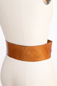 1970s Leather Belt Brown Boho Wide Waist Cinch XS