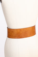 Load image into Gallery viewer, 1970s Leather Belt Brown Boho Wide Waist Cinch XS