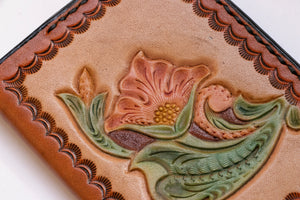 1970s Wallet Tooled Leather Western Floral