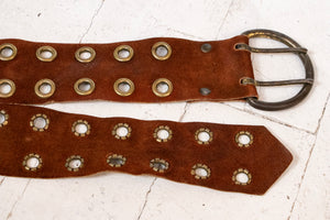 1970s Suede Belt Boho Grommets Cinch Waist