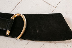 1980s Belt Leather Black Cinch Waist Tapered M