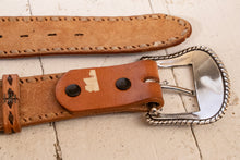 Load image into Gallery viewer, 1970s Leather Belt Brown Tooled Western Engraved Buckle