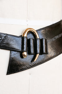 1980s Belt Leather Black Cinch Waist Tapered M