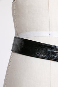 1980s Belt Leather Black Cinch Waist Tapered M