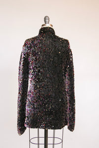 1970s Cardigan Sequin Chunk Wool Knit Sweater M