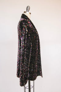 1970s Cardigan Sequin Chunk Wool Knit Sweater M