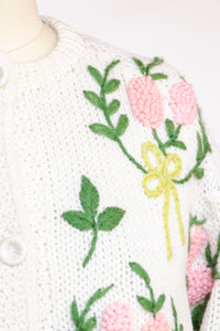 1960s Cardigan Sweater Embroidered Floral Wool M