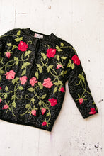 Load image into Gallery viewer, 1960s Cardigan Floral Sequin Embellished Wool Knit Sweater S