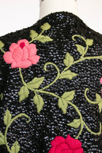 Load image into Gallery viewer, 1960s Cardigan Floral Sequin Embellished Wool Knit Sweater S