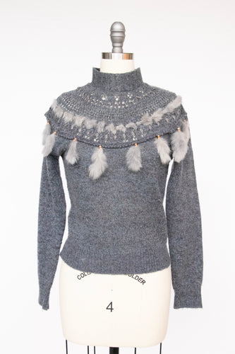 1980s Sweater Rabbit Trimmed Cropped Knit S