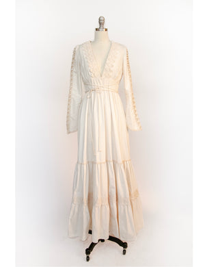 Vintage 1970s Gunne Sax Dress Maxi Coton Lace sz 11