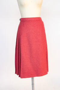 1970s Wool Wrap Skirt Mauve Pleated Buckles S