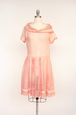 1920s Dress Sheer Organza Pink XS / S