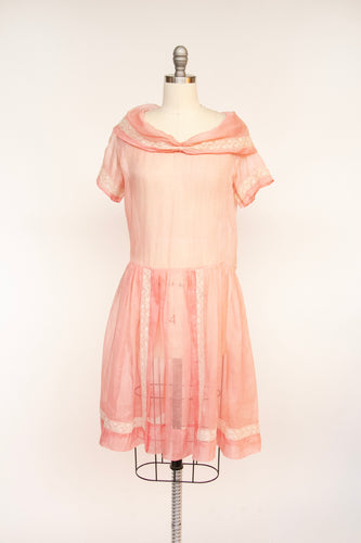 1920s Dress Sheer Organza Pink XS / S