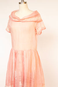 1920s Dress Sheer Organza Pink XS / S