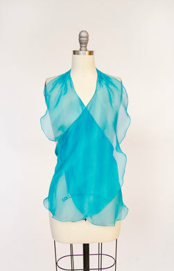 1970s Tie Top Sheer Chiffon Cropped Halter Overlay