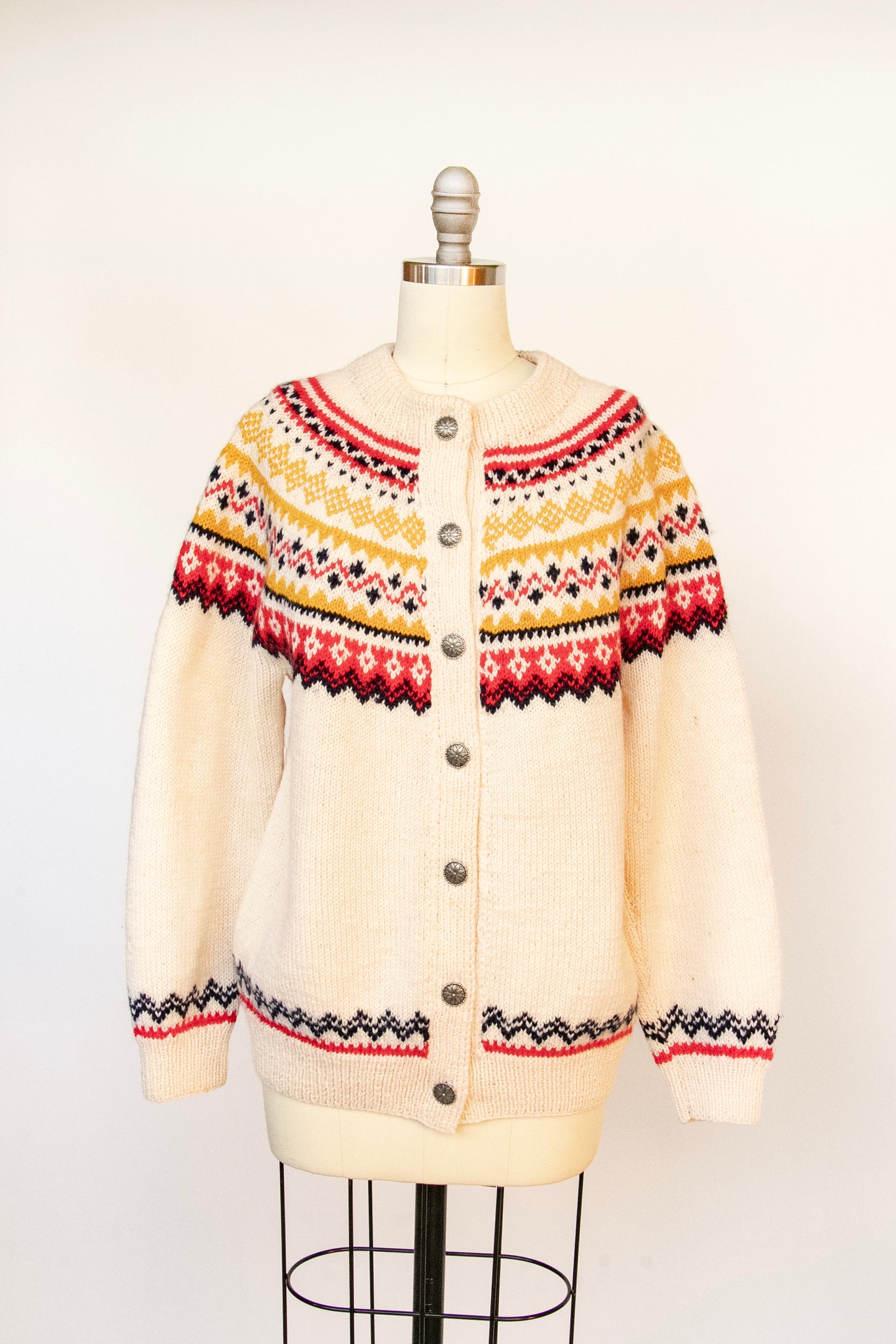 1960s Norwegian Sweater Wool Knit Cardigan M