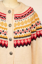 Load image into Gallery viewer, 1960s Norwegian Sweater Wool Knit Cardigan M