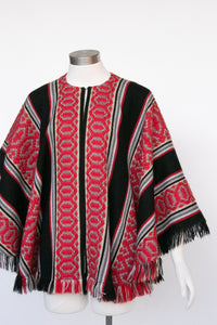 1970s Cape Woven Fringe Poncho Wool