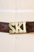 Load image into Gallery viewer, 1970s Belt Brass Buckle Ski Tooled Leather