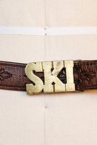 1970s Belt Brass Buckle Ski Tooled Leather