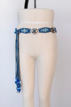 Load image into Gallery viewer, 1990s Belt Blue Suede Beaded Fringe South Western Leather Concho