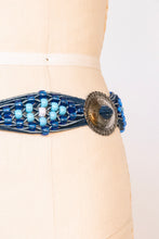 Load image into Gallery viewer, 1990s Belt Blue Suede Beaded Fringe South Western Leather Concho