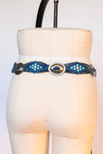 Load image into Gallery viewer, 1990s Belt Blue Suede Beaded Fringe South Western Leather Concho