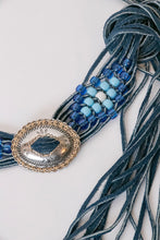 Load image into Gallery viewer, 1990s Belt Blue Suede Beaded Fringe South Western Leather Concho