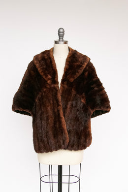 1950s Fur Stole Mink Brown Plush Fluffy Wrap Caplet