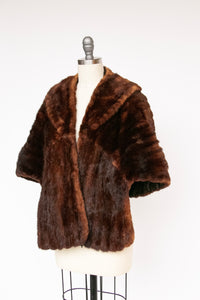 1950s Fur Stole Mink Brown Plush Fluffy Wrap Caplet