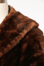 Load image into Gallery viewer, 1950s Fur Stole Mink Brown Plush Fluffy Wrap Caplet