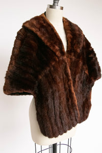 1950s Fur Stole Mink Brown Plush Fluffy Wrap Caplet