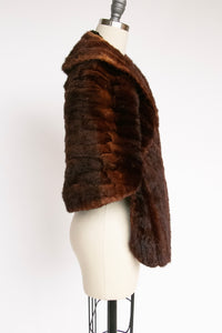 1950s Fur Stole Mink Brown Plush Fluffy Wrap Caplet