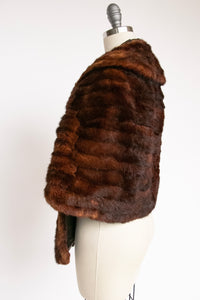 1950s Fur Stole Mink Brown Plush Fluffy Wrap Caplet