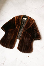 Load image into Gallery viewer, 1950s Fur Stole Mink Brown Plush Fluffy Wrap Caplet