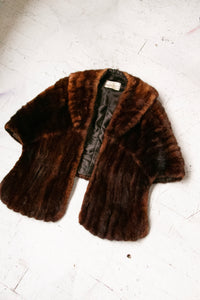 1950s Fur Stole Mink Brown Plush Fluffy Wrap Caplet