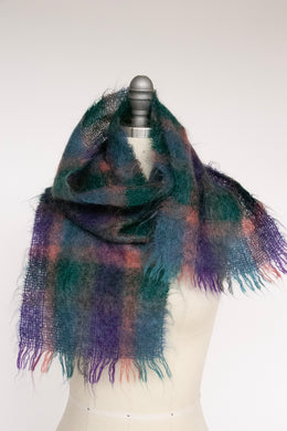 1960s Scarf Mohair Wool Plaid Knit Wrap