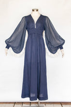 Load image into Gallery viewer, 1970s Dress Polka Dot Poet Sleeve Maxi Gown M/L