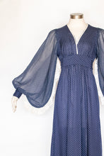 Load image into Gallery viewer, 1970s Dress Polka Dot Poet Sleeve Maxi Gown M/L