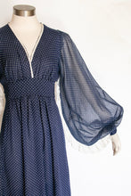 Load image into Gallery viewer, 1970s Dress Polka Dot Poet Sleeve Maxi Gown M/L