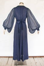 Load image into Gallery viewer, 1970s Dress Polka Dot Poet Sleeve Maxi Gown M/L