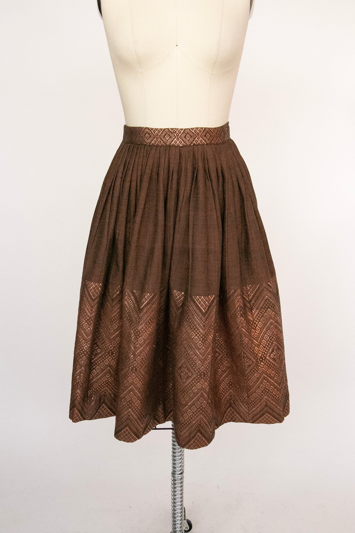 1950s Full Skirt Cotton Hand Woven Metallic Copper XS